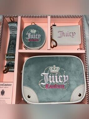 Juicy Couture White and Turquoise Camera Bag Set Box